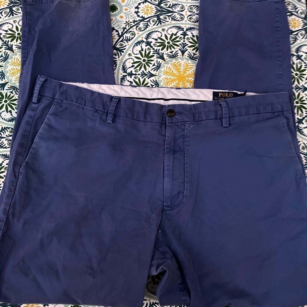 1980’s Polo Ralph Lauren Men's Classic Blue Chinos *damaged* stretch slim fit 38 - Picture 1 of 10
